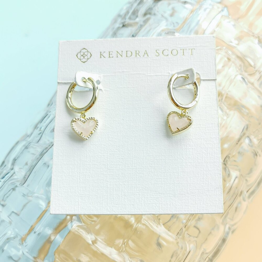 Kendra Scott Huggie Earrings - Ari Heart - Rose Quartz Gold